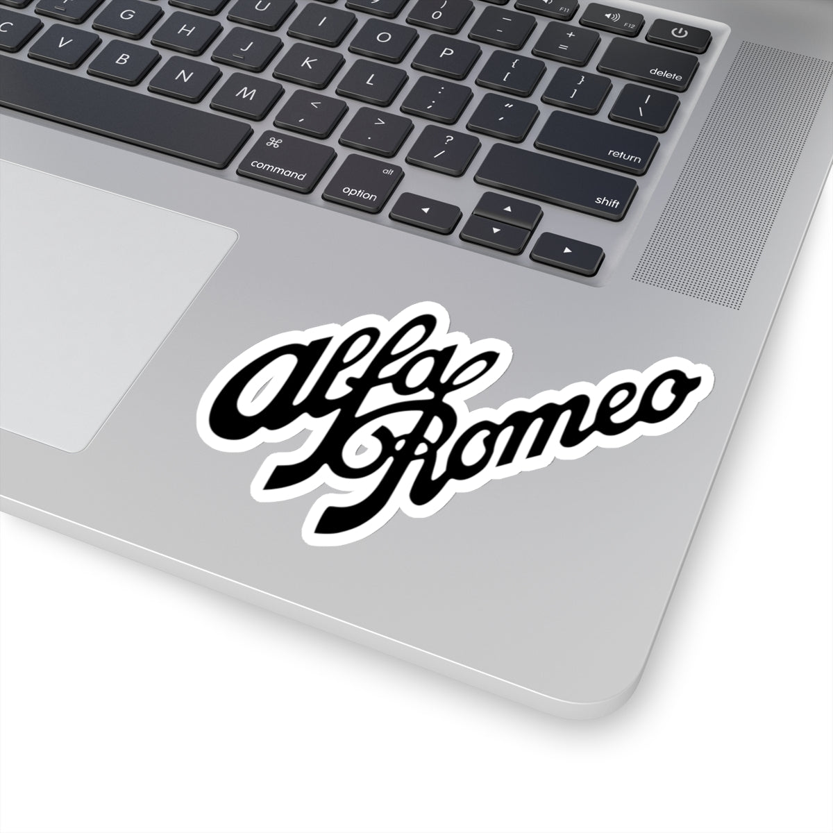 1930s Alfa Romeo Logo Script Kiss-Cut Stickers in Black - Transparent or White Background - 4 Sizes - AI Print Spot