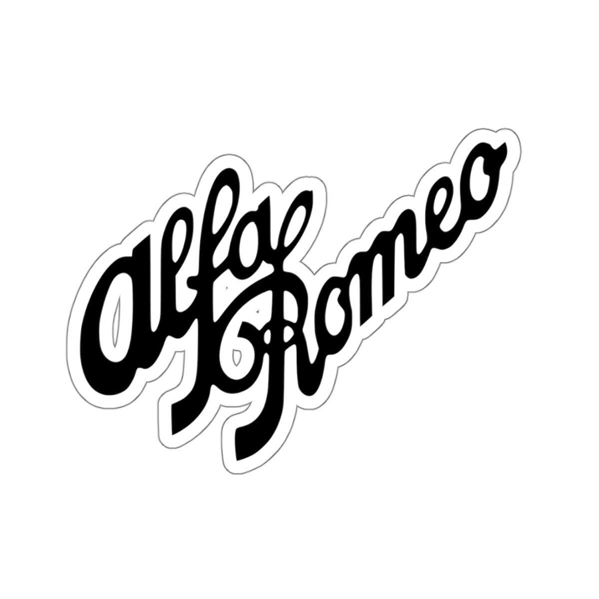 1930s Alfa Romeo Logo Script Kiss-Cut Stickers in Black - Transparent or White Background - 4 Sizes - AI Print Spot