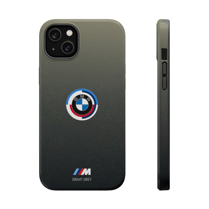 BMW G8X Dravit Grey With Gold Flecks iPhone MagSafe Tough Case - 50 Jahre Logo and M Piping