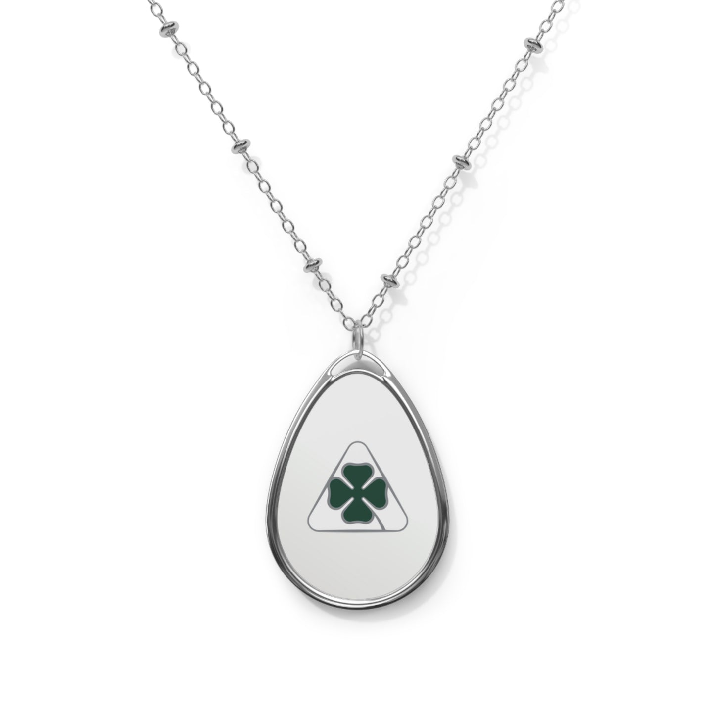 Alfa Romeo Quadrifoglio Zinc Alloy Necklace - Custom Ellipse Pendant, Trofeo White