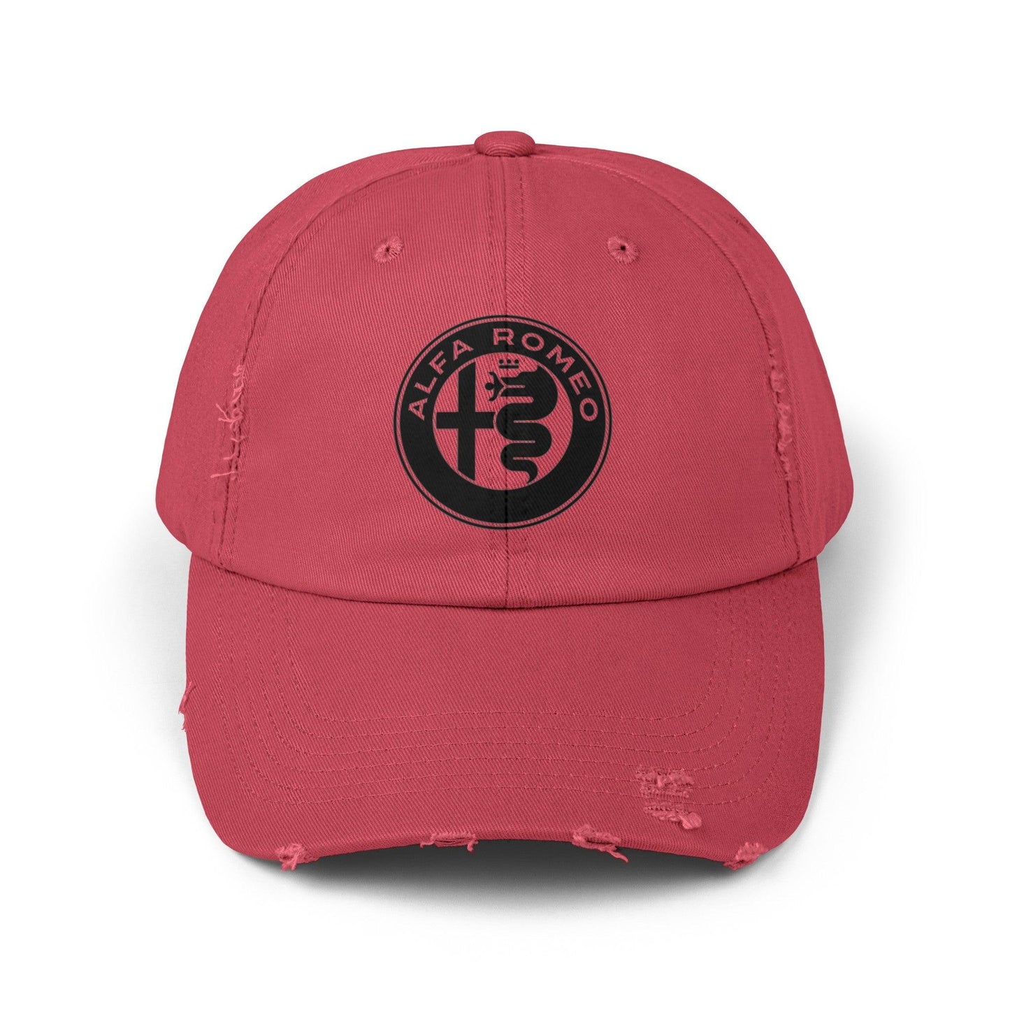 Alfa Romeo Distressed Hat - Unisex 100% Cotton Twill - Adjustable Fit Cap - Stylish and Durable - Perfect for Car Enthusiasts - AI Print Spot