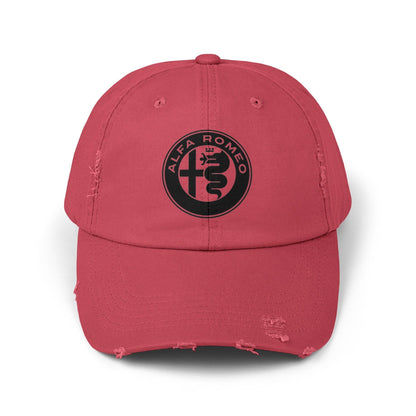 Alfa Romeo Distressed Hat - Unisex 100% Cotton Twill - Adjustable Fit Cap - Stylish and Durable - Perfect for Car Enthusiasts - AI Print Spot