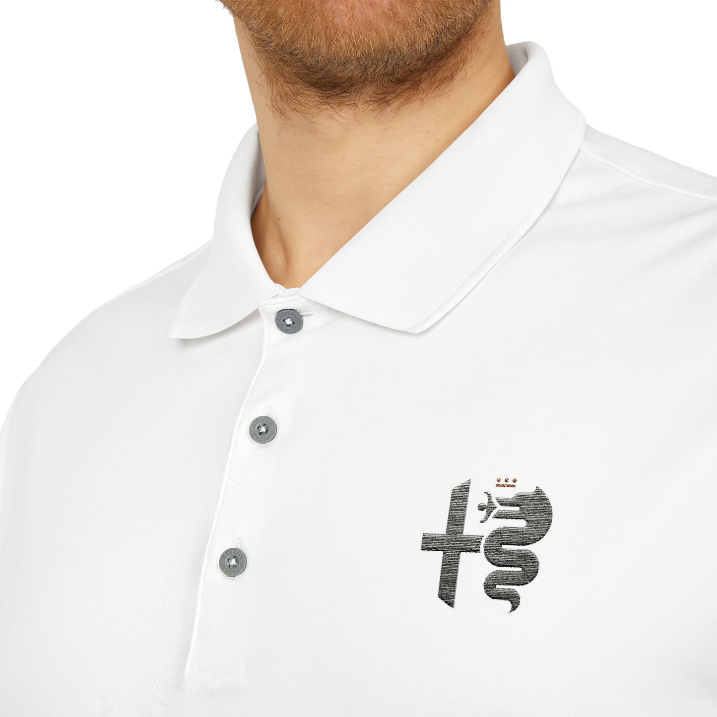 adidas Unisex Performance Polo with Alfa Romeo Biscione Snake & Cross Embroidery – Sporty & Stylish - White & Gray