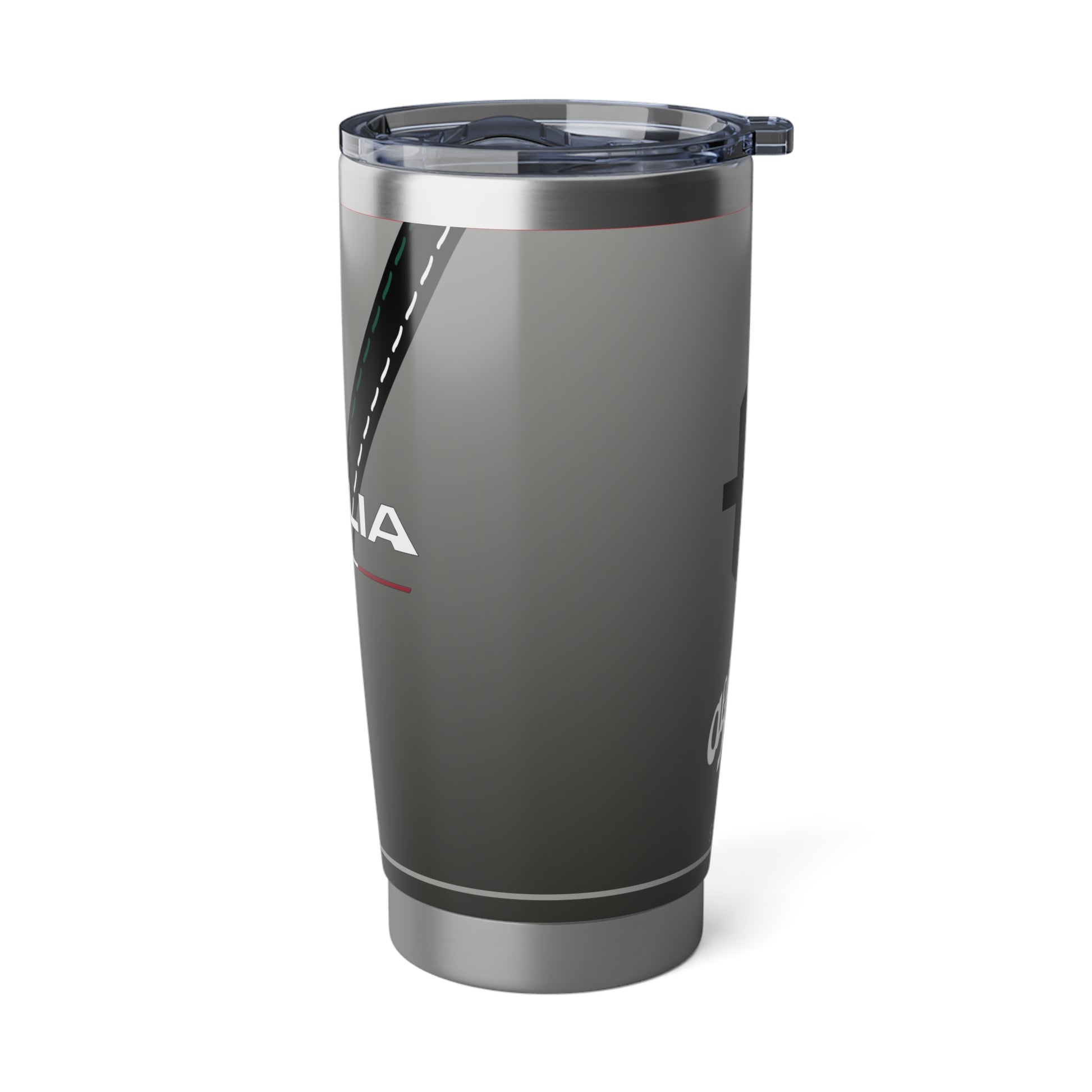 20oz Insulated Alfa Romeo Tumbler - Vesuvio Gray with Giulia and Biscione Snake & Cross Design -- Classic Alfa Romeo Script on Mug - AI Print Spot