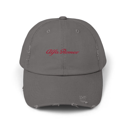 Alfa Romeo Script Logo Distressed Hat - Unisex 100% Cotton Twill - Adjustable Fit Cap - Stylish and Durable - Perfect for Car Enthusiasts - AI Print Spot