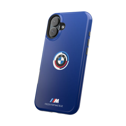 BMW G8X Frozen Portimao Blue iPhone MagSafe Tough Case - 50 Jahre Logo and M Piping