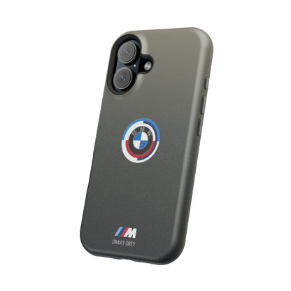 BMW G8X Dravit Grey With Gold Flecks iPhone MagSafe Tough Case - 50 Jahre Logo and M Piping