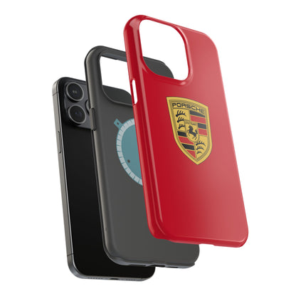 iPhone MagSafe Tough Case - Porsche Crest - Dark Red Gloss/Matte - iPhone 14-16 Pro Max