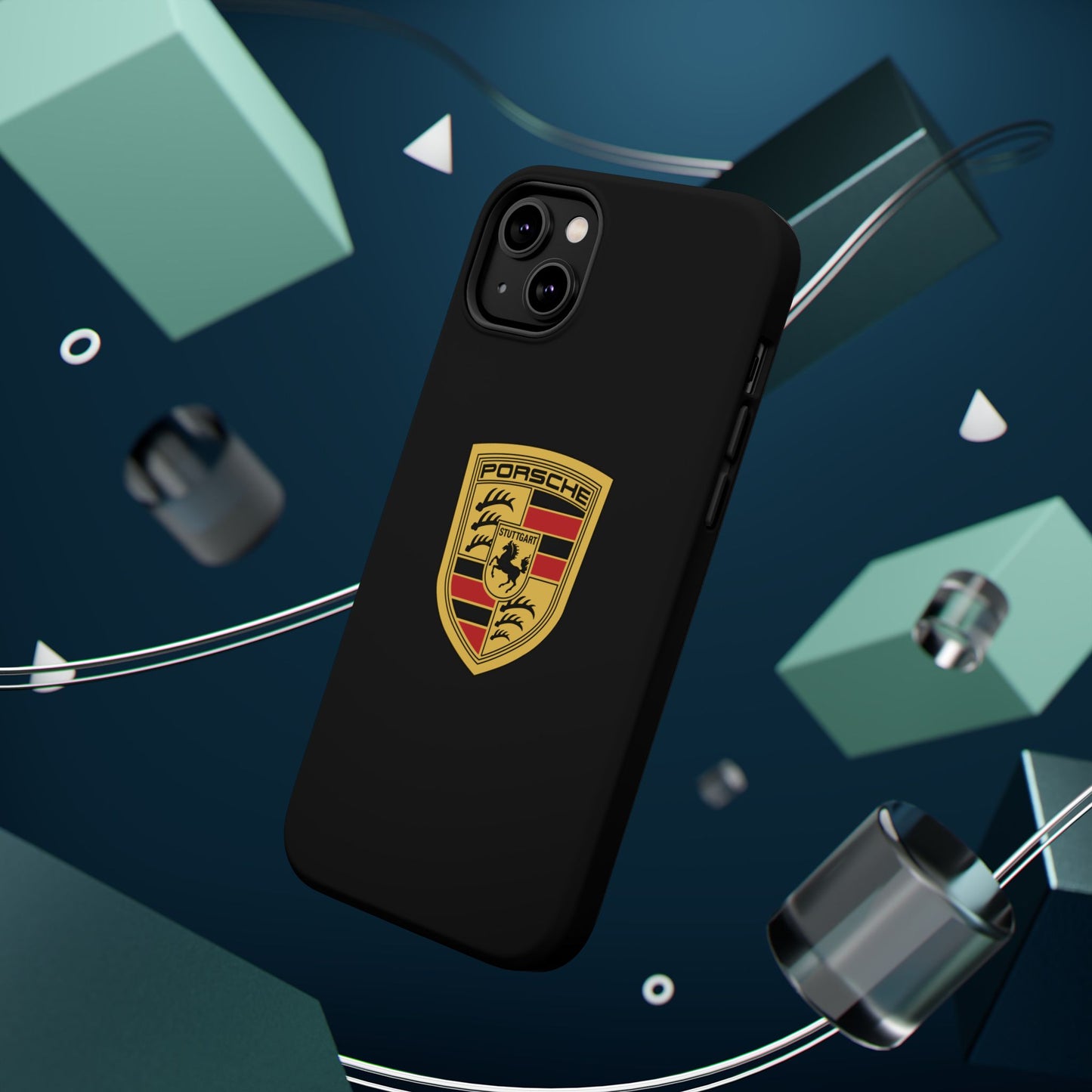 Porsche Crest iPhone MagSafe Elegance Case - iPhone 13 through 16 Pro Max - Black Gloss or Matte