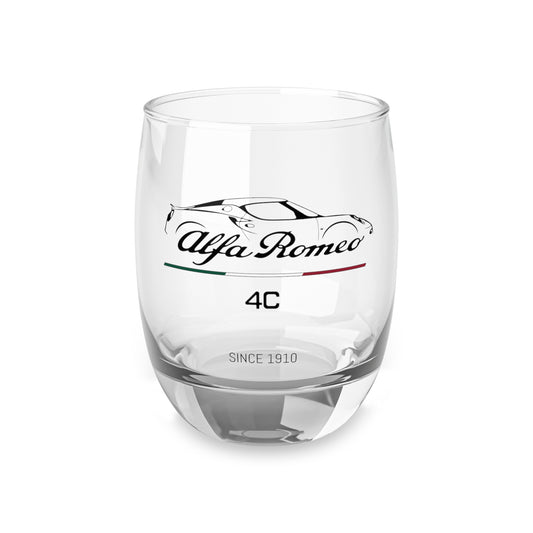 6oz Whiskey Glass with Alfa Romeo Script, 4C Coupe Silhouette & Racing Italian Flag – Timeless Barware