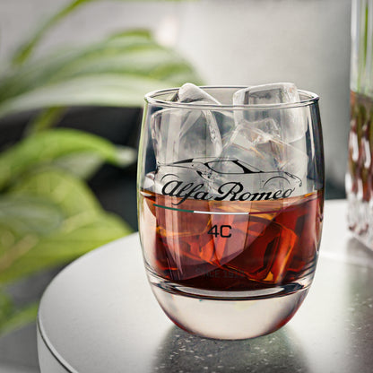 6oz Whiskey Glass with Alfa Romeo Script, 4C Coupe Silhouette & Racing Italian Flag – Timeless Barware