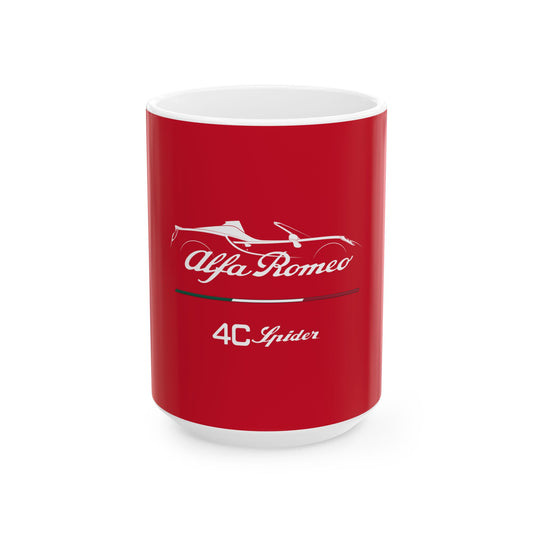 Alfa Romeo 4C Spider Ceramic Coffee  Mug with Tributo Italian Racing Stripe - 11oz & 15oz