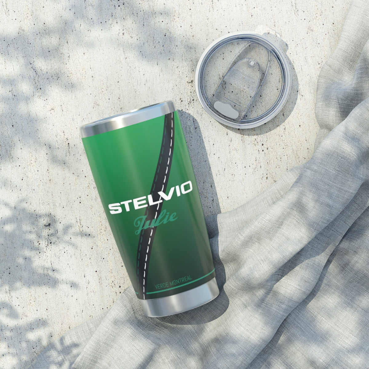 Alfa Romeo Stelvio Tumbler in Green, Personalized With the Name, Julie.