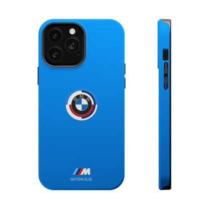 BMW G8X Daytona Blue iPhone MagSafe Tough Case - 50 Jahre Logo and M Piping