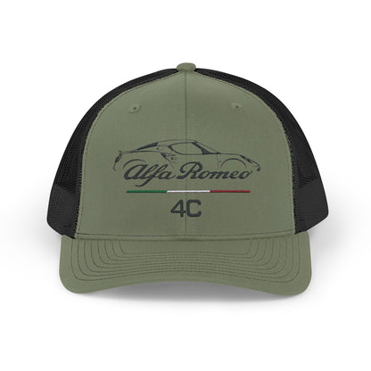 Alfa Romeo 4C Coupe Embroidered Snapback Trucker Cap with Italian Tribute Piping