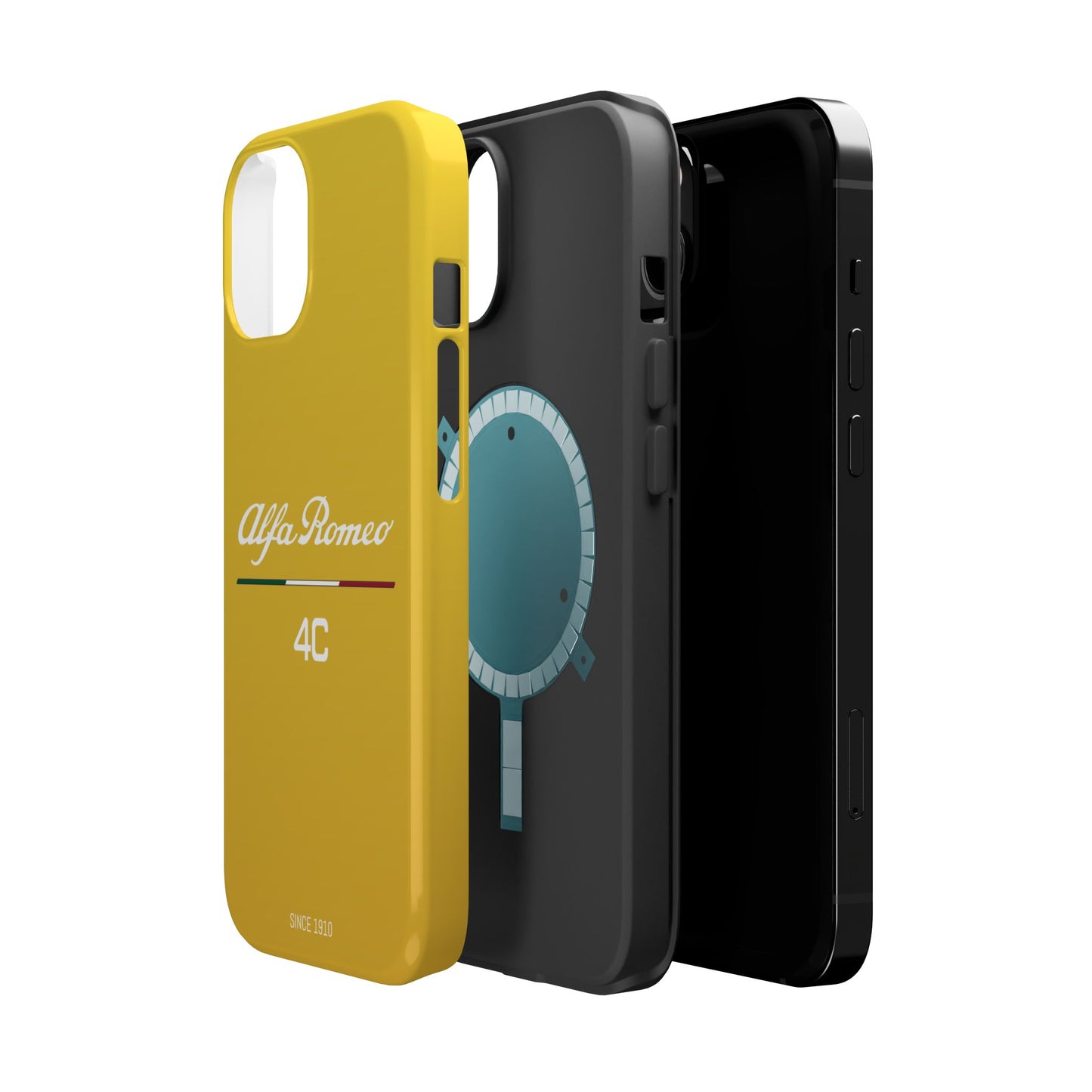 MagSafe® Dual Layer iPhone Case - Alfa Romeo 4C Design in White on Giallo Prototipo