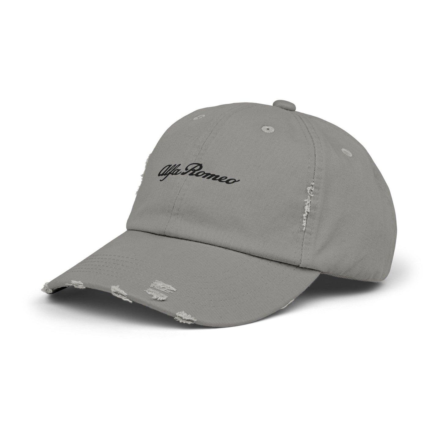 Alfa Romeo Script Logo Distressed Hat - Unisex 100% Cotton Twill - Adjustable Fit Cap - Stylish and Durable - Perfect for Car Enthusiasts - AI Print Spot