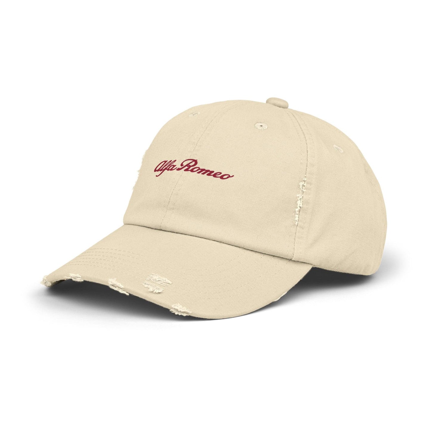 Alfa Romeo Script Logo Distressed Hat - Unisex 100% Cotton Twill - Adjustable Fit Cap - Stylish and Durable - Perfect for Car Enthusiasts - AI Print Spot