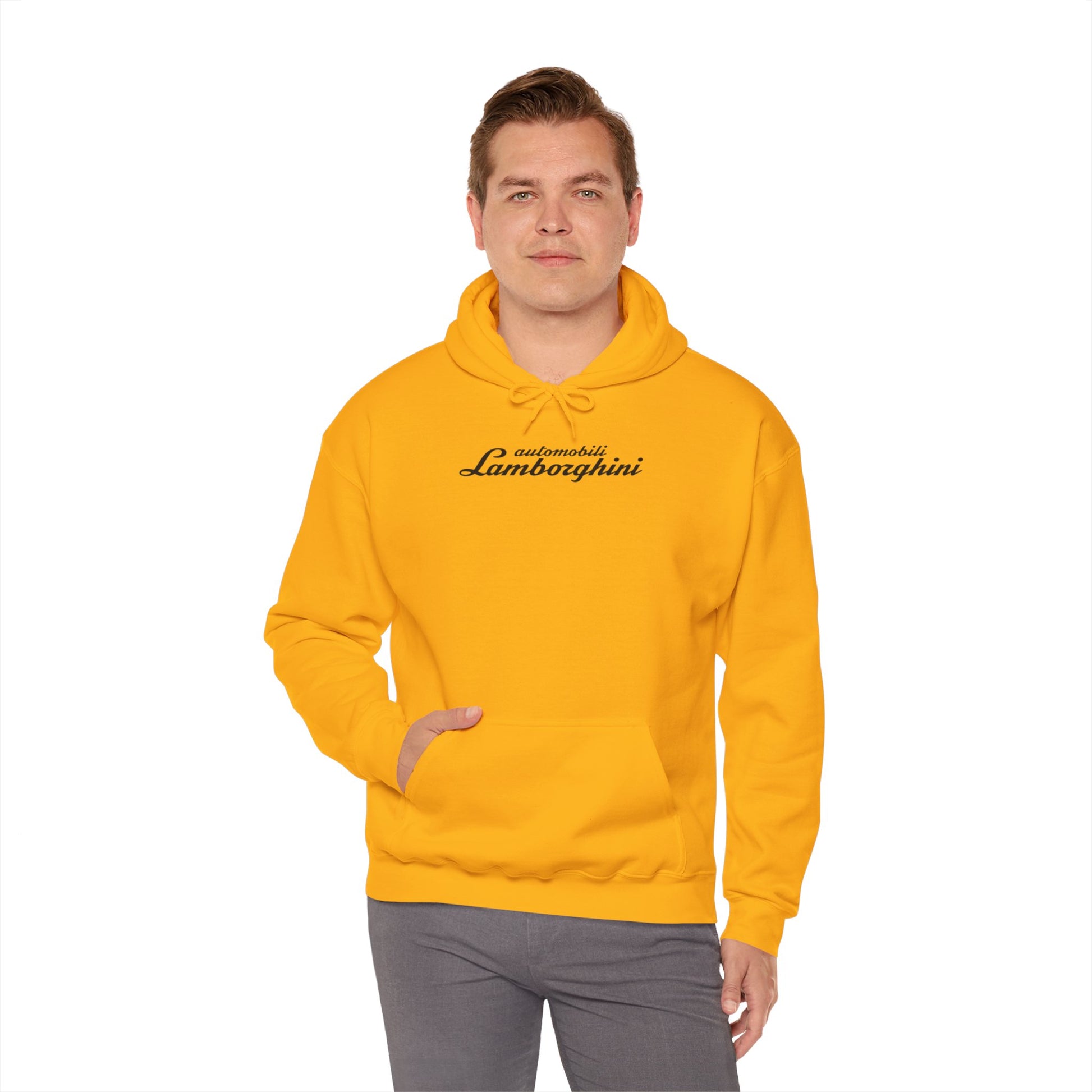 Lamborghini Hoodie - Unisex Heavy Blend™ - Black Script Logo - Cozy Car Enthusiast Wear - Bull Crest Detail - Keep Warm at Car Shows Hoodie AI Print Spot