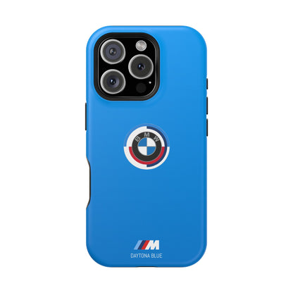 BMW G8X Daytona Blue iPhone MagSafe Tough Case - 50 Jahre Logo and M Piping