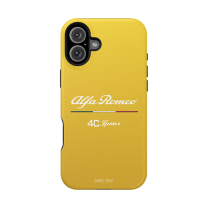 MagSafe® Dual Layer iPhone Case - Alfa Romeo 4C Spider Design in White on Giallo Prototipo