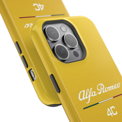 MagSafe® Dual Layer iPhone Case - Alfa Romeo 4C Design in White on Giallo Prototipo