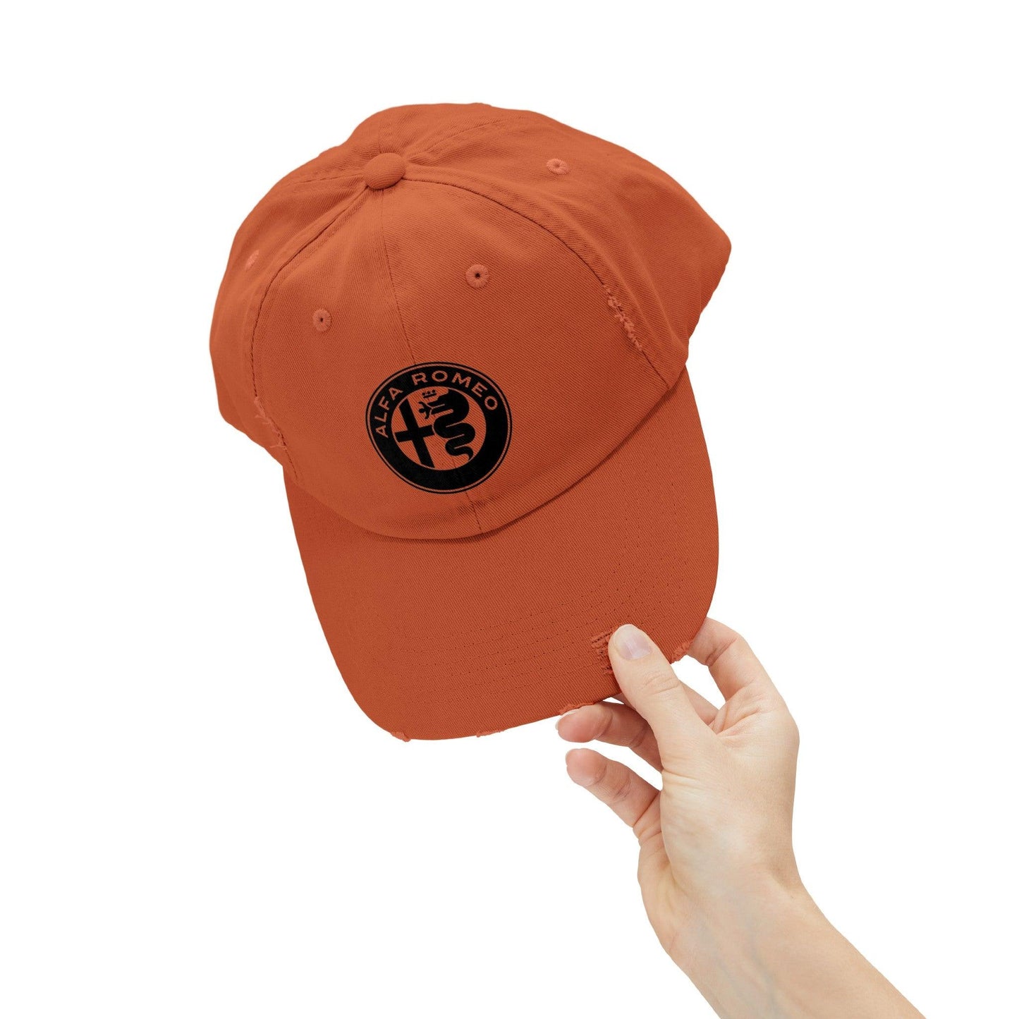 Alfa Romeo Distressed Hat - Unisex 100% Cotton Twill - Adjustable Fit Cap - Stylish and Durable - Perfect for Car Enthusiasts - AI Print Spot