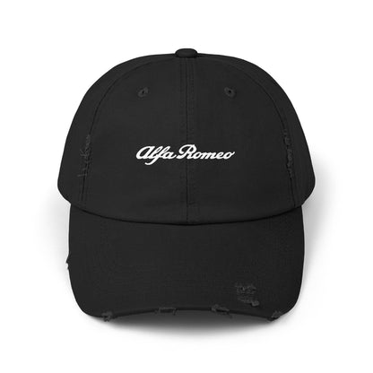 Alfa Romeo Script Logo Distressed Hat - Unisex 100% Cotton Twill - Adjustable Fit Cap - Stylish and Durable - Perfect for Car Enthusiasts - AI Print Spot