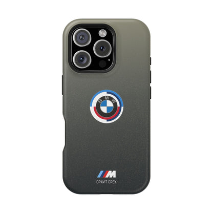 BMW G8X Dravit Grey With Gold Flecks iPhone MagSafe Tough Case - 50 Jahre Logo and M Piping