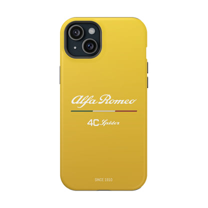 MagSafe® Dual Layer iPhone Case - Alfa Romeo 4C Spider Design in White on Giallo Prototipo