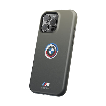 BMW G8X Dravit Grey With Gold Flecks iPhone MagSafe Tough Case - 50 Jahre Logo and M Piping