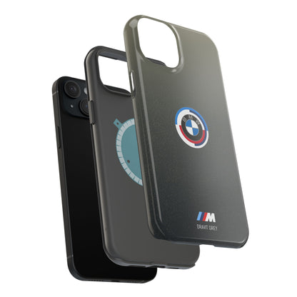 BMW G8X Dravit Grey With Gold Flecks iPhone MagSafe Tough Case - 50 Jahre Logo and M Piping