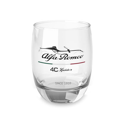 6oz Whiskey Glass with Alfa Romeo Script, 4C Spider Silhouette & Racing Italian Flag – Sleek Bar Essential - AI Print Spot