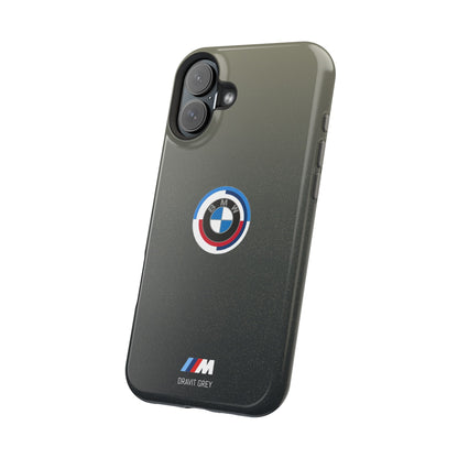 BMW G8X Dravit Grey With Gold Flecks iPhone MagSafe Tough Case - 50 Jahre Logo and M Piping