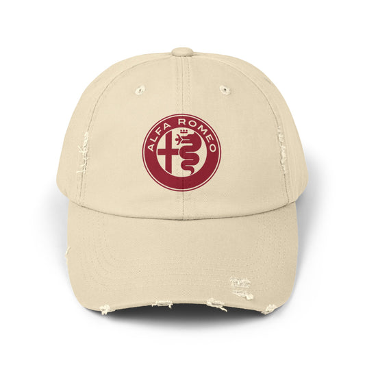 Alfa Romeo Distressed Hat - Unisex 100% Cotton Twill - Adjustable Fit Cap - Stylish and Durable - Perfect for Car Enthusiasts