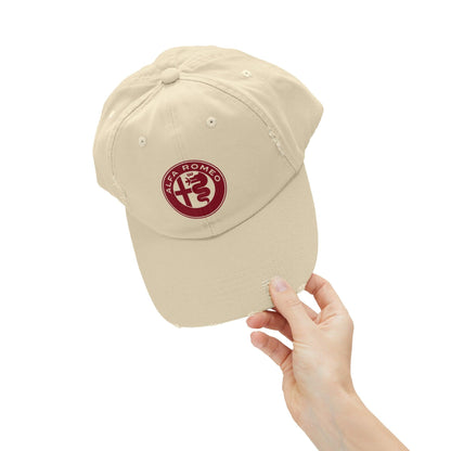 Alfa Romeo Distressed Hat - Unisex 100% Cotton Twill - Adjustable Fit Cap - Stylish and Durable - Perfect for Car Enthusiasts - AI Print Spot