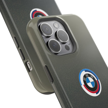 BMW G8X Dravit Grey With Gold Flecks iPhone MagSafe Tough Case - 50 Jahre Logo and M Piping