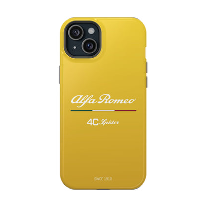 MagSafe® Dual Layer iPhone Case - Alfa Romeo 4C Spider Design in White on Giallo Prototipo