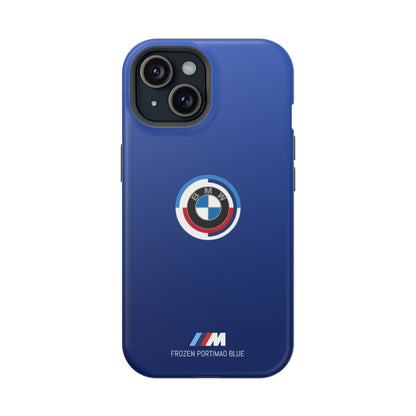 BMW G8X Frozen Portimao Blue iPhone MagSafe Tough Case - 50 Jahre Logo and M Piping