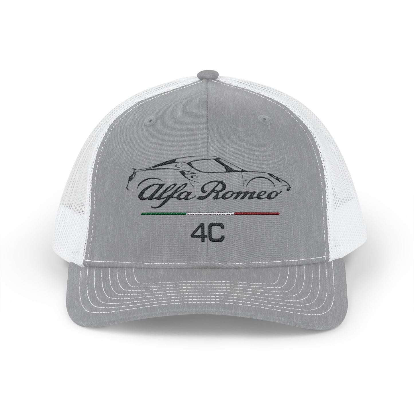 Alfa Romeo 4C Coupe Embroidered Snapback Trucker Cap with Italian Tribute Piping