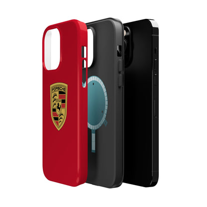 iPhone MagSafe Tough Case - Porsche Crest - Dark Red Gloss/Matte - iPhone 14-16 Pro Max