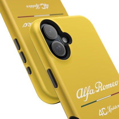 MagSafe® Dual Layer iPhone Case - Alfa Romeo 4C Spider Design in White on Giallo Prototipo