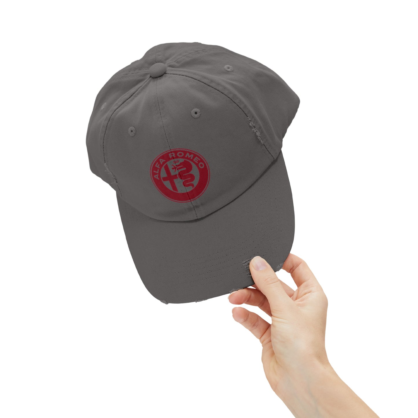 Alfa Romeo Distressed Hat - Unisex 100% Cotton Twill - Adjustable Fit Cap - Stylish and Durable - Perfect for Car Enthusiasts - AI Print Spot