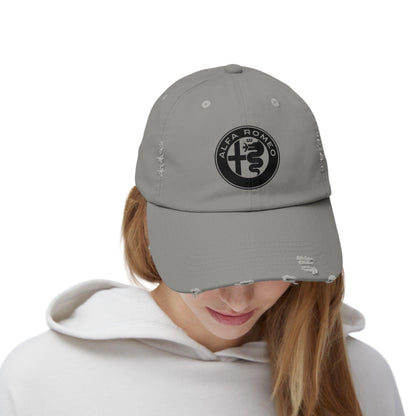 Alfa Romeo Distressed Hat - Unisex 100% Cotton Twill - Adjustable Fit Cap - Stylish and Durable - Perfect for Car Enthusiasts - AI Print Spot