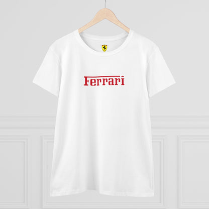 Camiseta semi ajustada con logotipo de Ferrari para mujer - Estilo clásico - 100% algodón - Preencogida