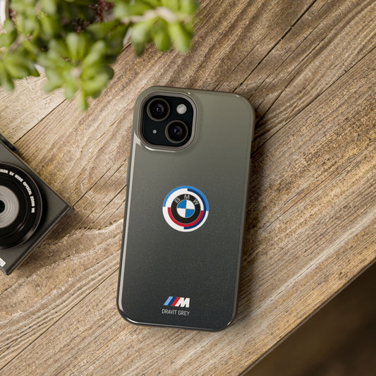 BMW G8X Dravit Grey With Gold Flecks iPhone MagSafe Tough Case - 50 Jahre Logo and M Piping