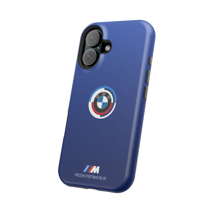 BMW G8X Frozen Portimao Blue iPhone MagSafe Tough Case - 50 Jahre Logo and M Piping