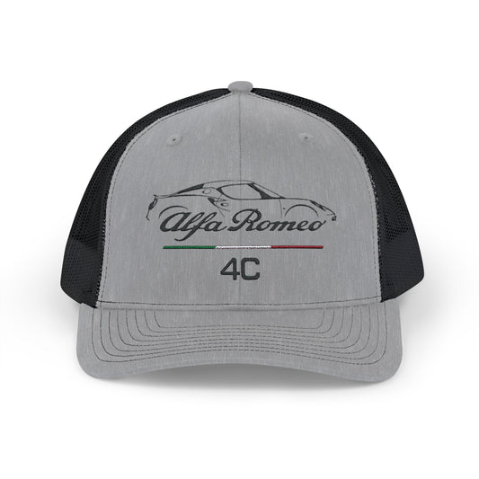 Alfa Romeo 4C Coupe Embroidered Snapback Trucker Cap with Italian Tribute Piping