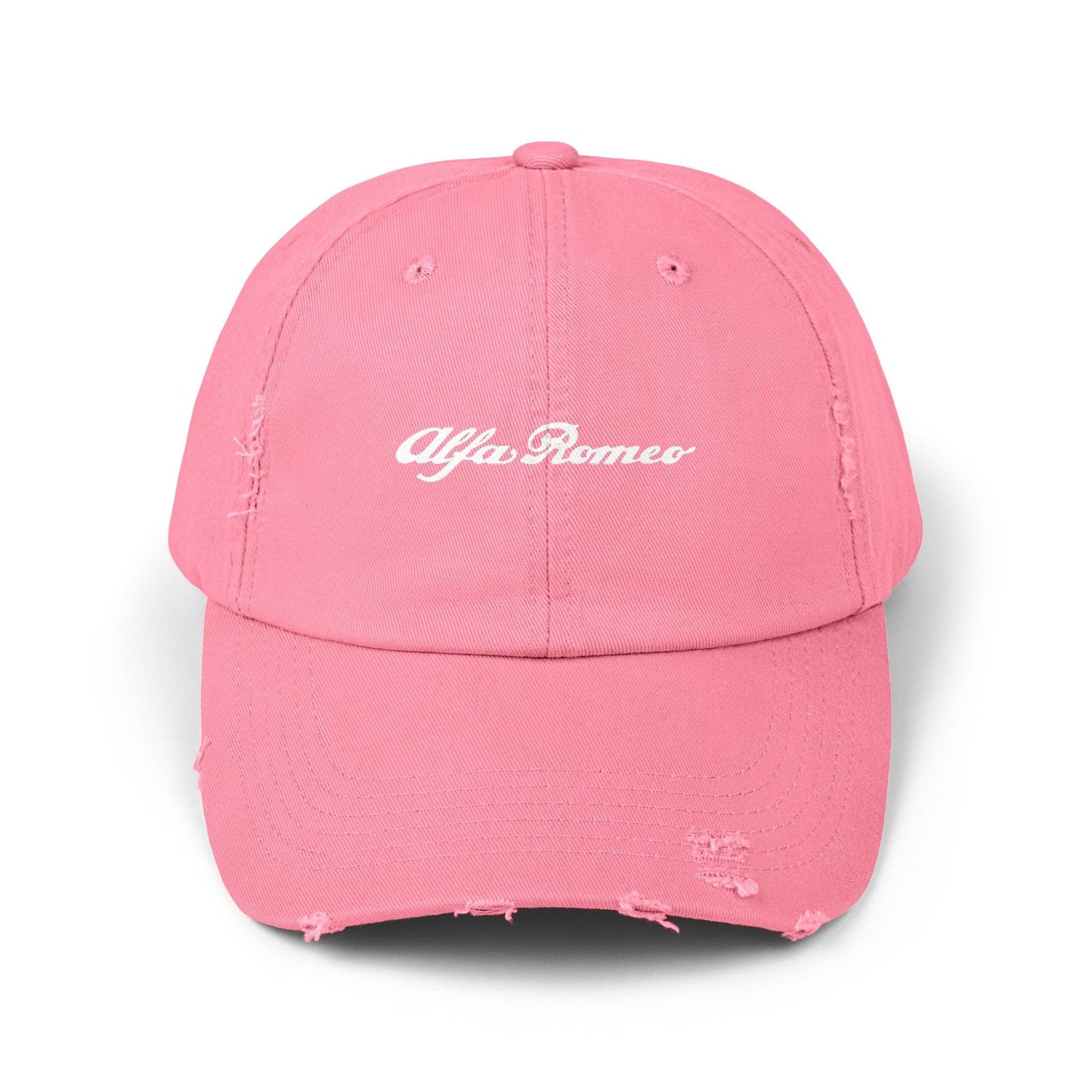 Alfa Romeo Script Logo Distressed Hat - Unisex 100% Cotton Twill - Adjustable Fit Cap - Stylish and Durable - Perfect for Car Enthusiasts - AI Print Spot