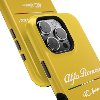 MagSafe® Dual Layer iPhone Case - Alfa Romeo 4C Spider Design in White on Giallo Prototipo